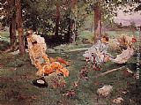 Elegant figures in a Summer Garden by Emilio Sala y Frances